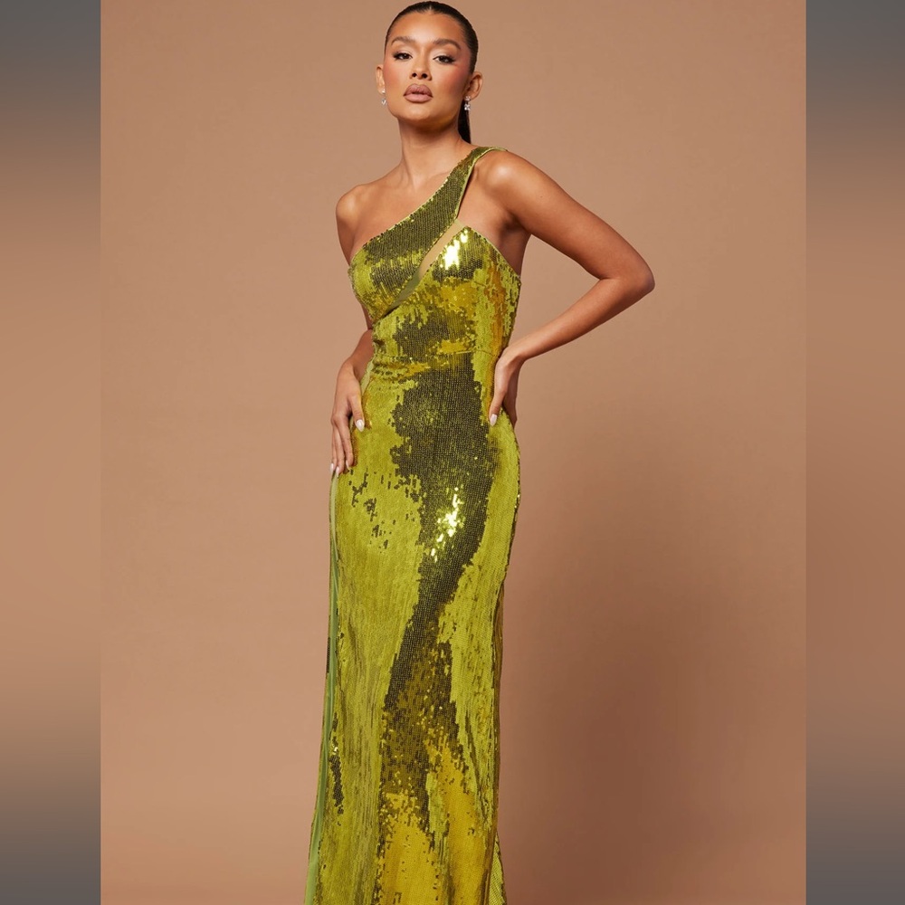 Fashion Nova - Aamira Sequin Dress Chartreuse